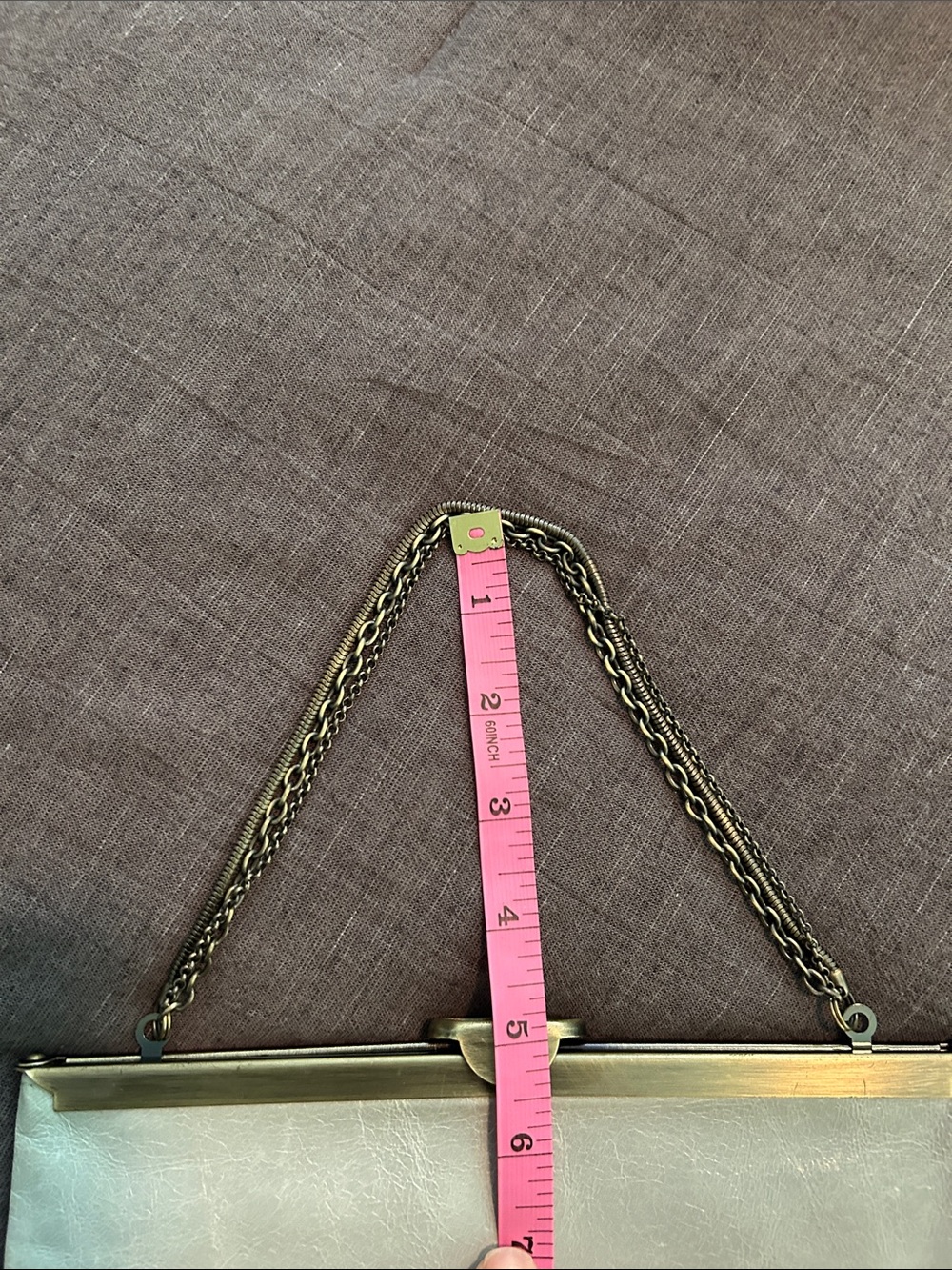 HOBO Pale Gray Leather Frame Clutch with Brass Chain - Picture 4 of 9